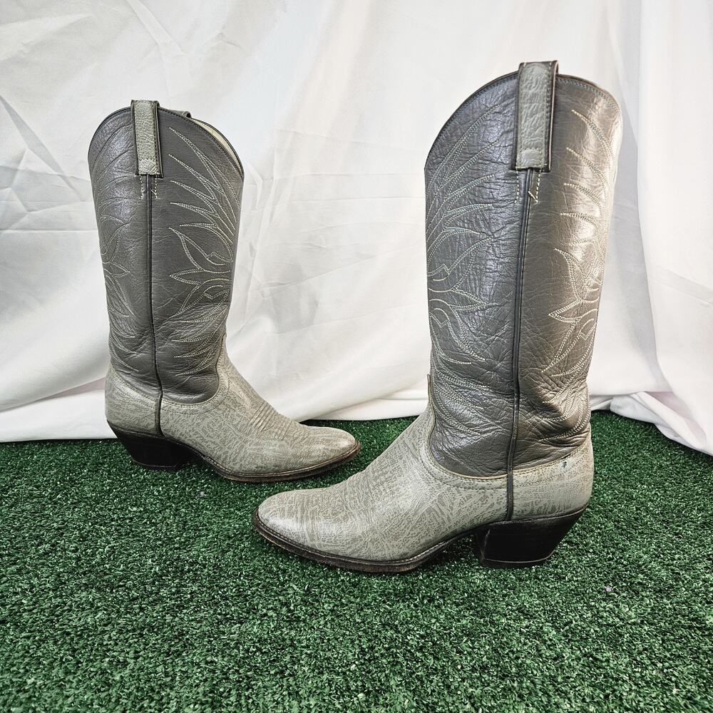 Vintage Dan Post Gray Antelope Leather Cowboy Boots Women 7C Wide